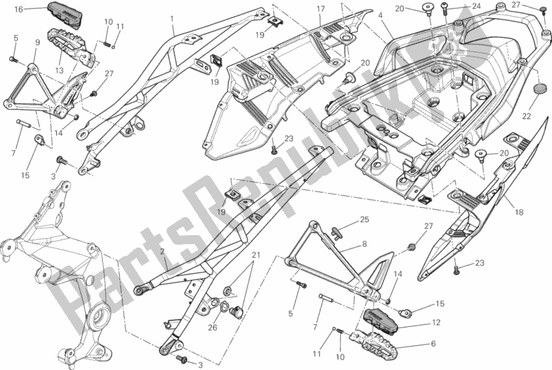 Toutes les pièces pour le Cadre Arrière Comp. Du Ducati Multistrada 1200 S ABS USA 2010